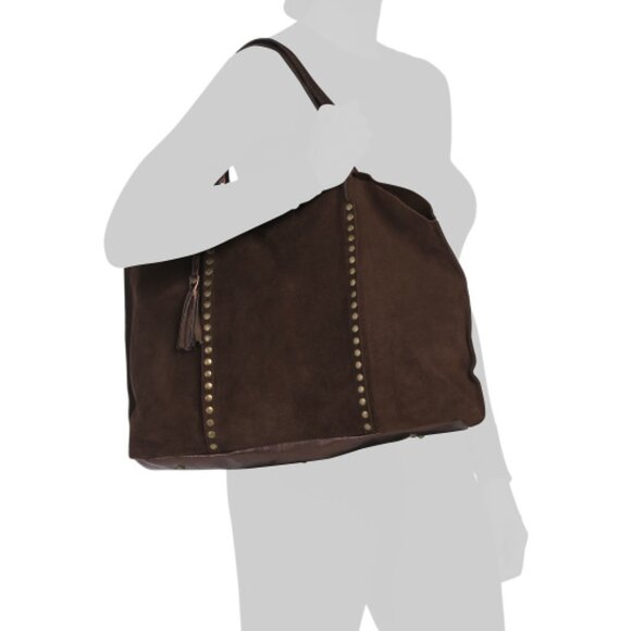 MARLON Made In Italy Suede Studded Slouchy Tote - Picture 5 of 5